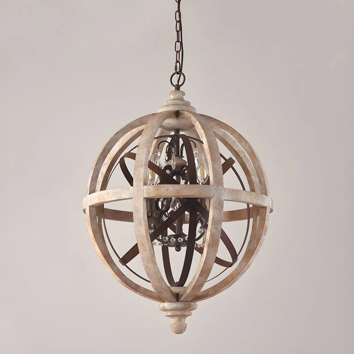 Globe Wood Metal Candle Large Chain Foyer Chandelier Image - 2