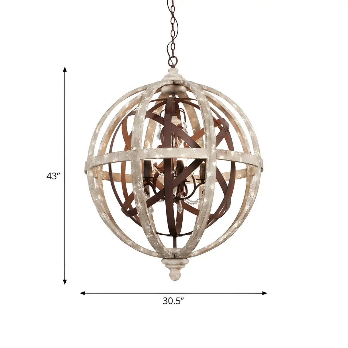 Globe Wood Metal Candle Large Chain Foyer Chandelier