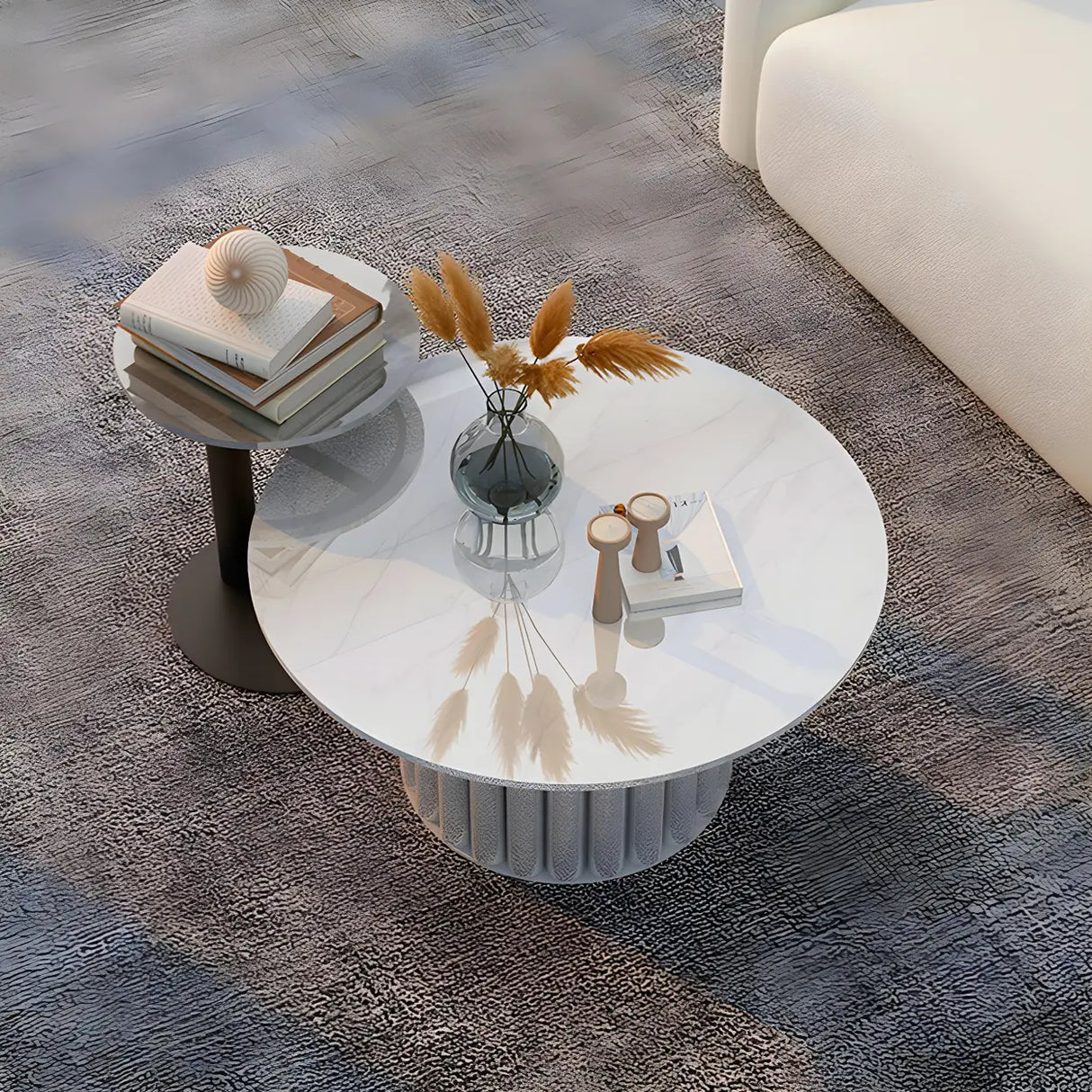 Gloss Finish Round Scratch Resistant Stone Coffee Table Image - 12