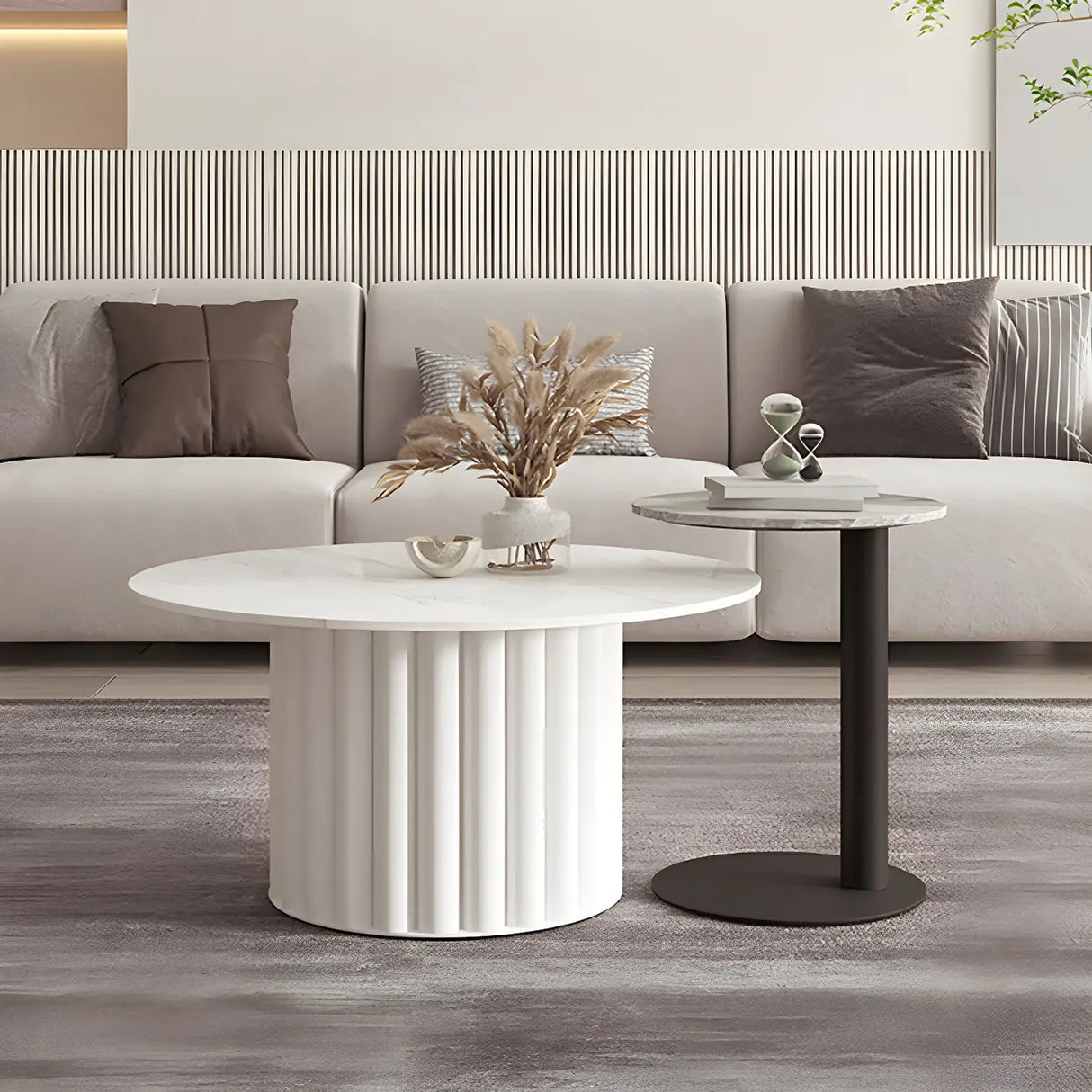 Gloss Finish Round Scratch Resistant Stone Coffee Table Image - 2