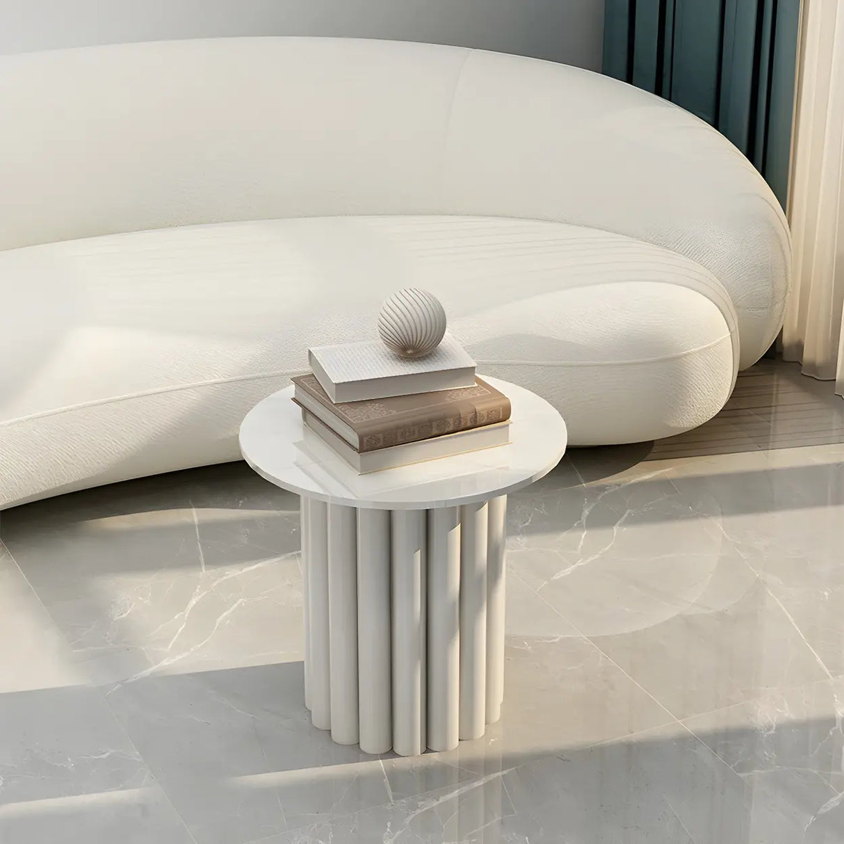 Gloss Finish Round Scratch Resistant Stone Coffee Table Image - 9