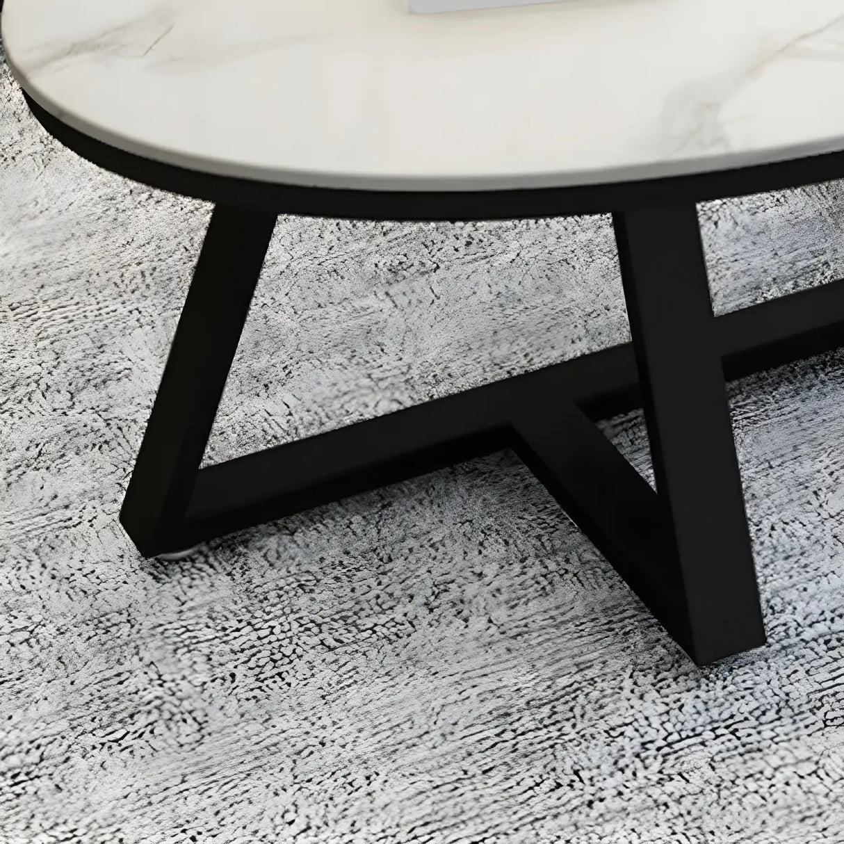 Gloss Finish Marble Oval Coffee Table with Cross Legs Image - 15