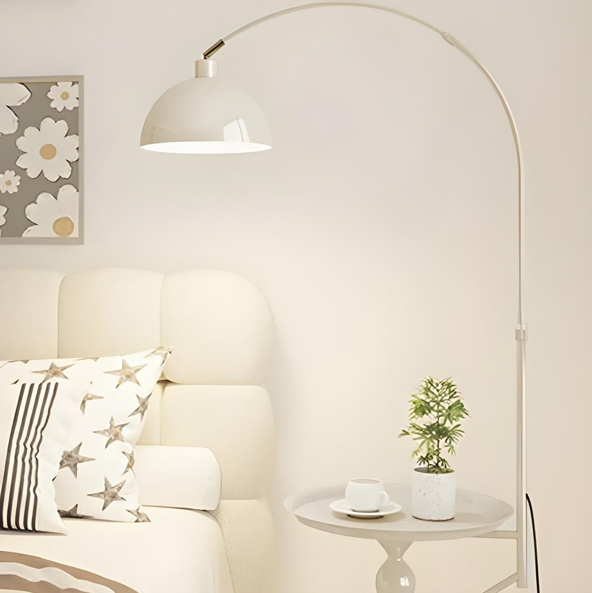 Glossy Dome Integrated Side Table Arched Floor Lamp Image - 13