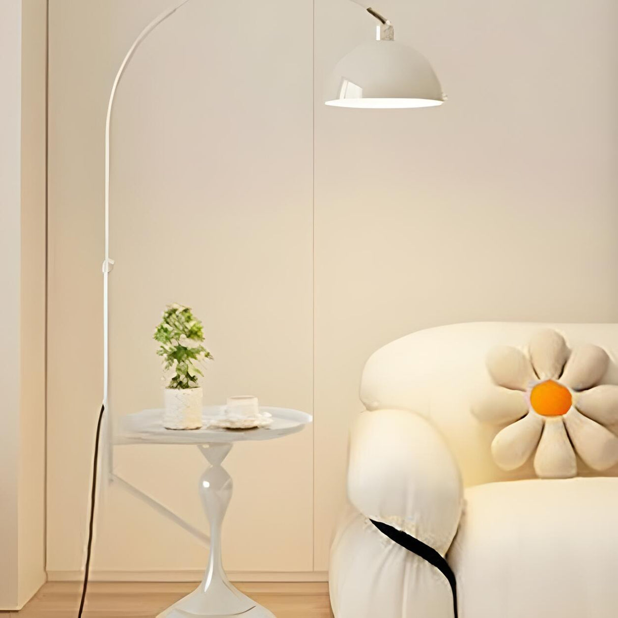 Glossy Dome Integrated Side Table Arched Floor Lamp Image - 14