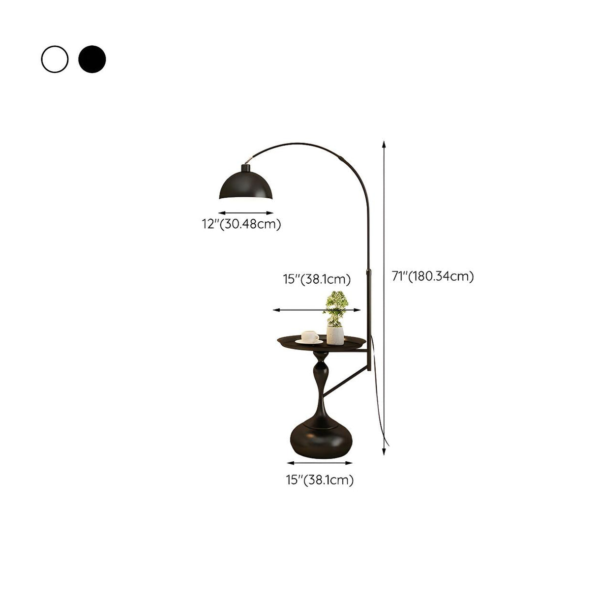 Glossy Dome Integrated Side Table Arched Floor Lamp