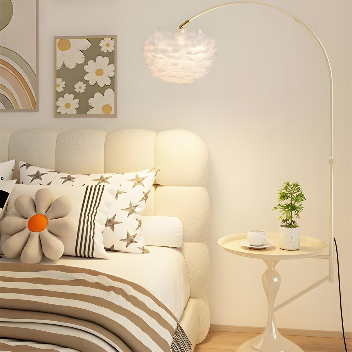 Glossy Dome Integrated Side Table Arched Floor Lamp Image - 5