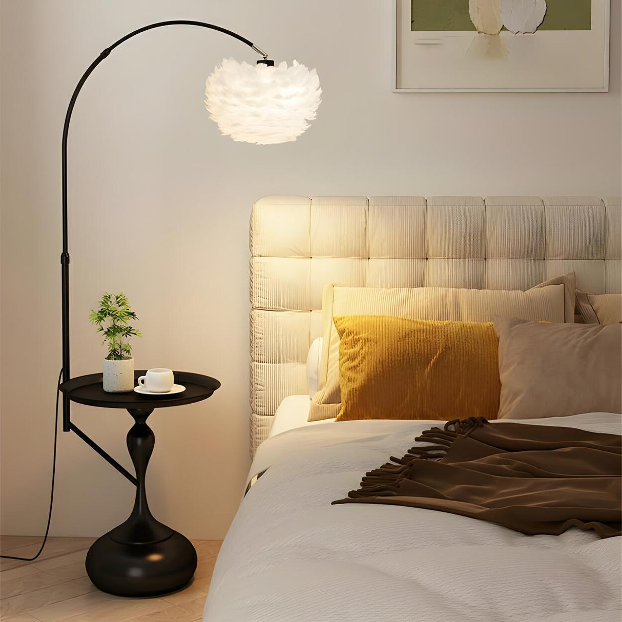 Glossy Dome Integrated Side Table Arched Floor Lamp Image - 6