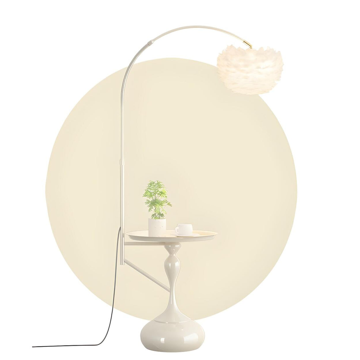 Glossy Dome Integrated Side Table Arched Floor Lamp Image - 7