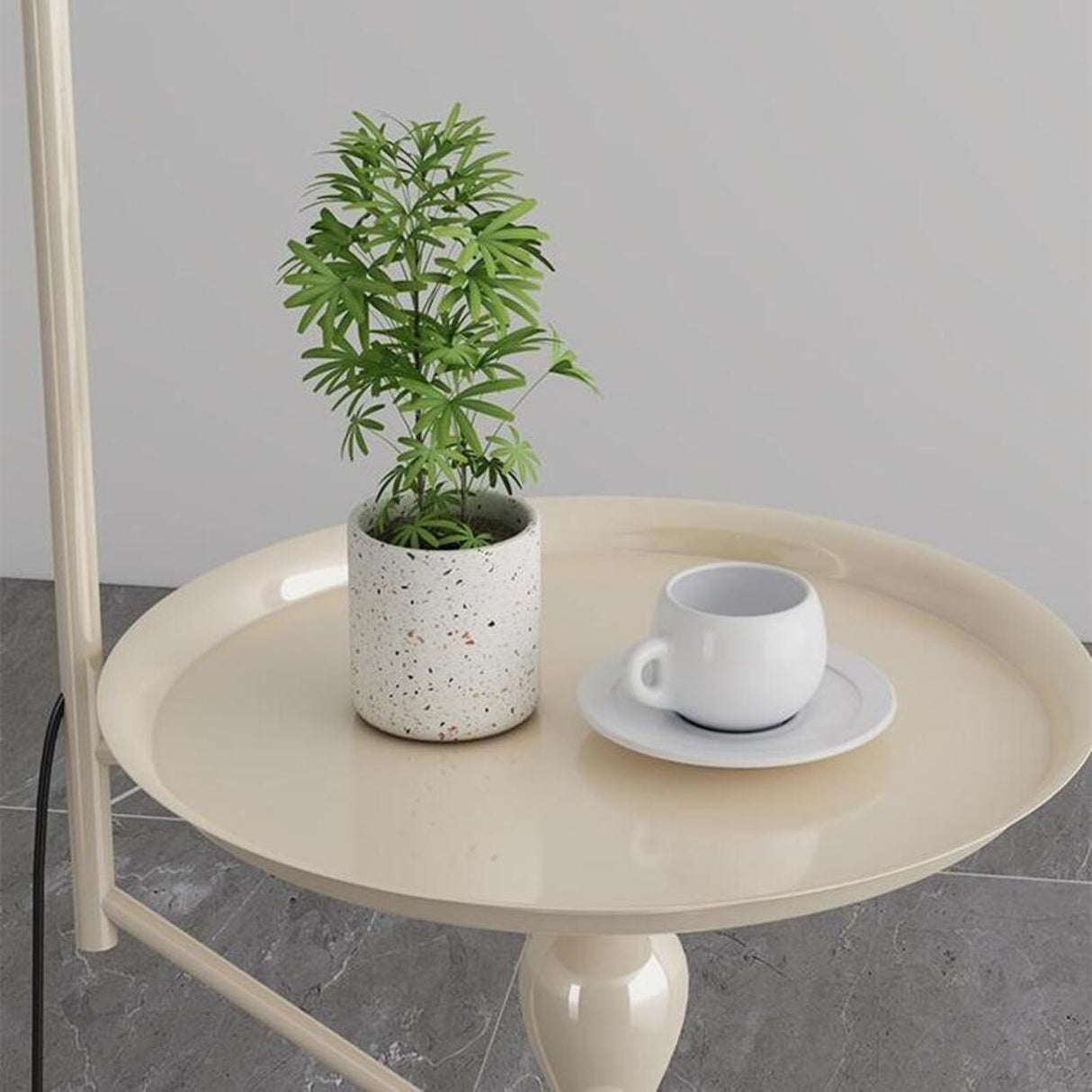 Glossy Dome Integrated Side Table Arched Floor Lamp Image - 8