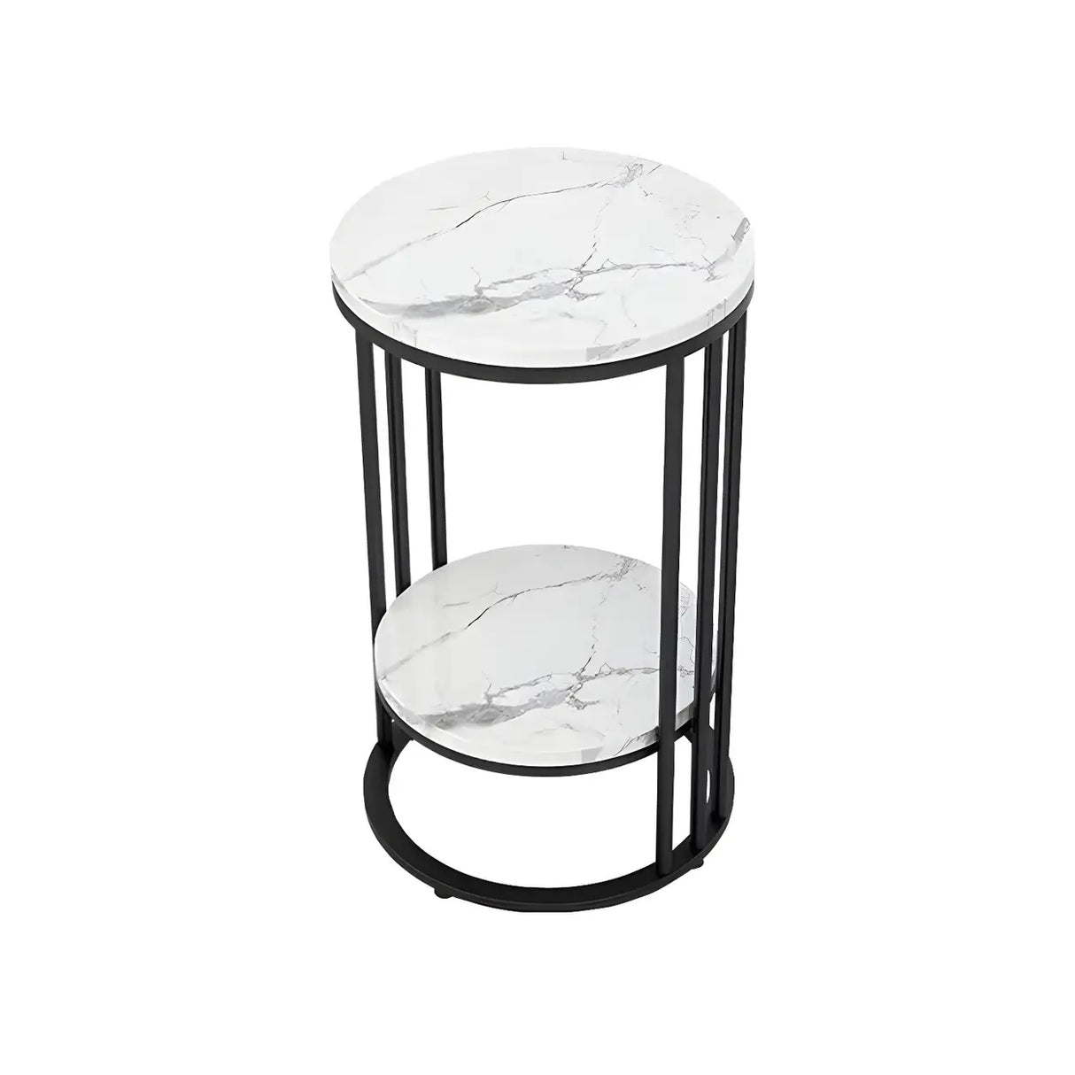 Gold 2-Tier Modish Round Marble Metal Frame Plant Stand Image - 10