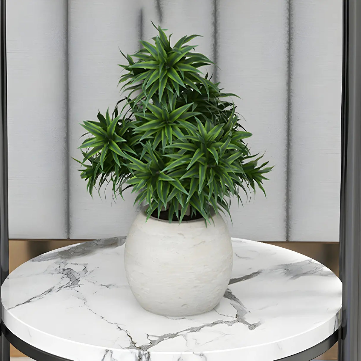Gold 2-Tier Modish Round Marble Metal Frame Plant Stand Image - 14