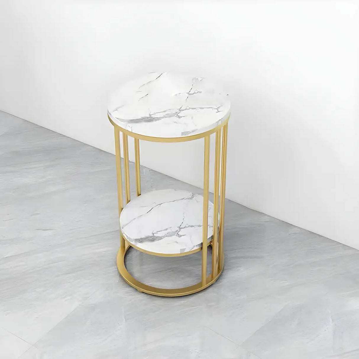 Gold 2-Tier Modish Round Marble Metal Frame Plant Stand Image - 3
