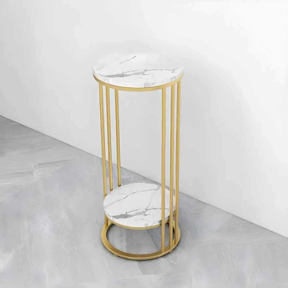 Gold 2-Tier Modish Round Marble Metal Frame Plant Stand Image - 5