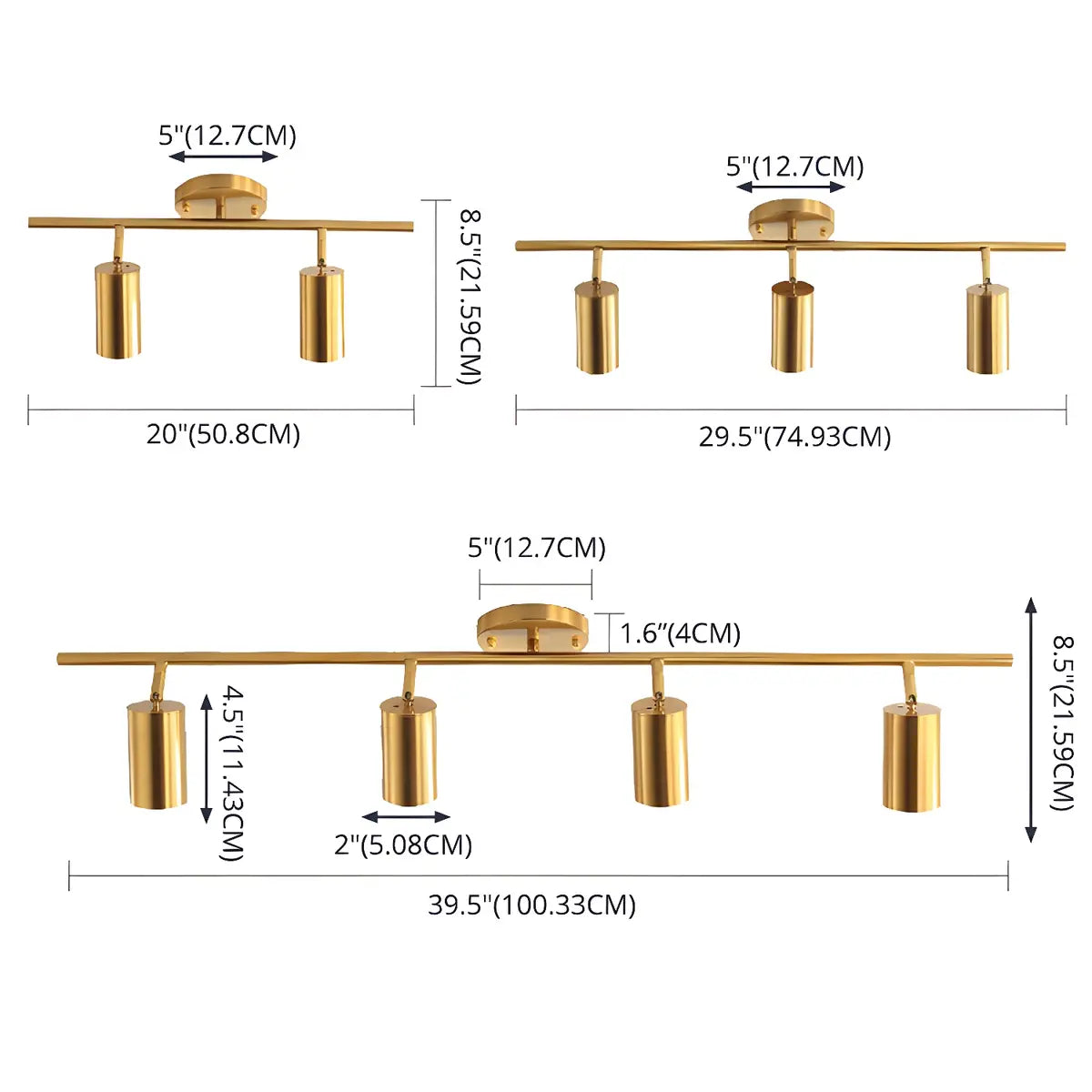 Gold Aluminum Linear Semi-Flush Mount Light 3-Light