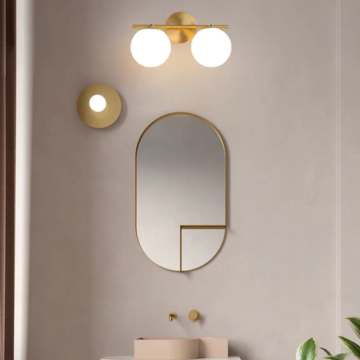 Gold and Frosted Glass Double Globe Vanity Light Image - 1