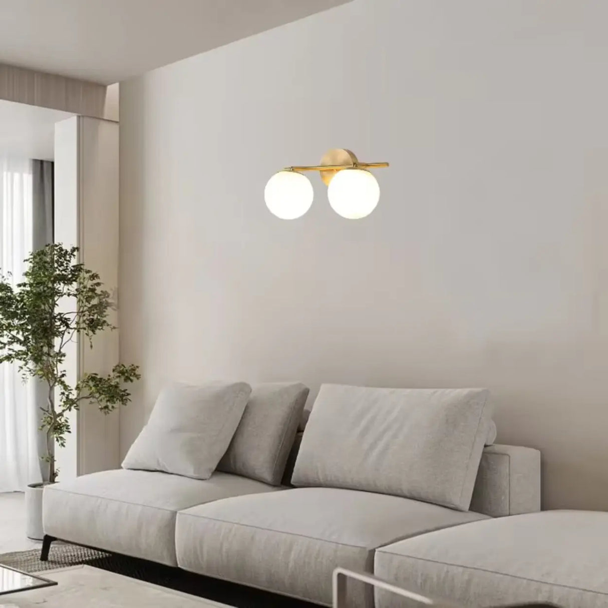 Gold and Frosted Glass Double Globe Vanity Light Image - 2