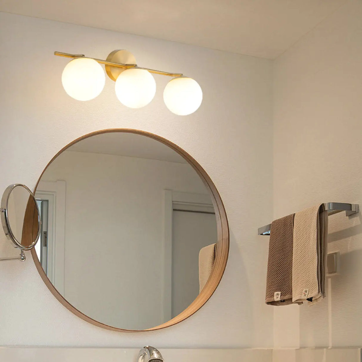 Gold and Frosted Glass Double Globe Vanity Light Image - 3