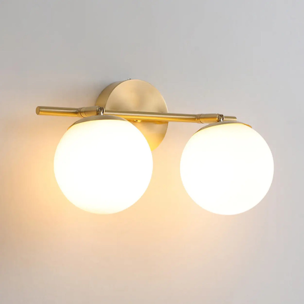 Gold and Frosted Glass Double Globe Vanity Light Image - 6