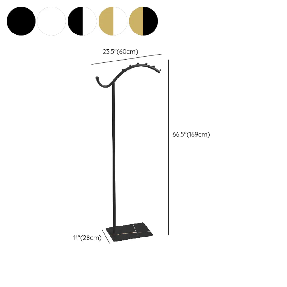 Gold and White Curved Metal Frame Hooks Entry Coat Rack