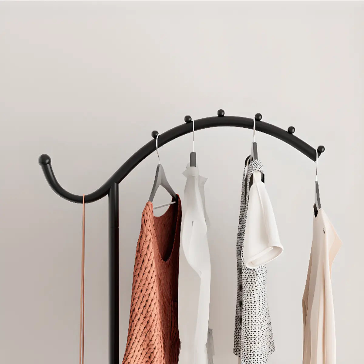 Gold and White Curved Metal Frame Hooks Entry Coat Rack Image - 7