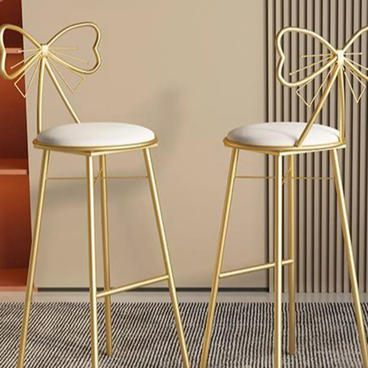 Gold Butterfly Round Velvet Upholstered Tall Bar Stool Image - 12