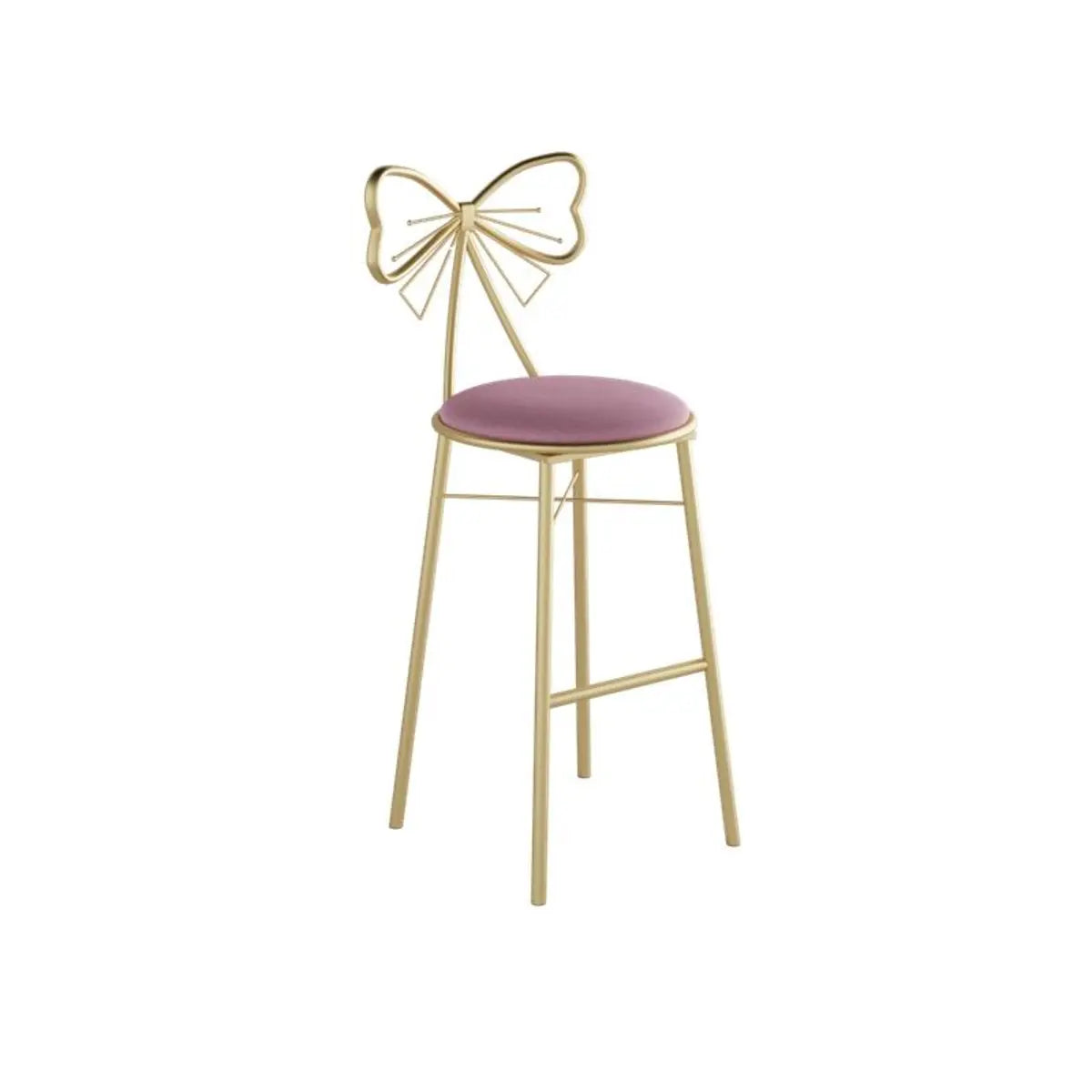 Gold Butterfly Round Velvet Upholstered Tall Bar Stool Image - 15