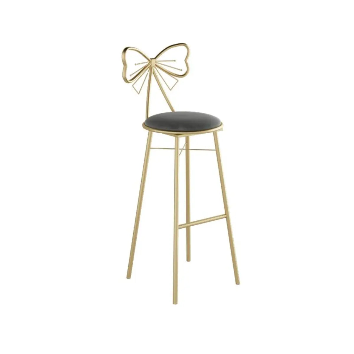 Gold Butterfly Round Velvet Upholstered Tall Bar Stool Image - 4