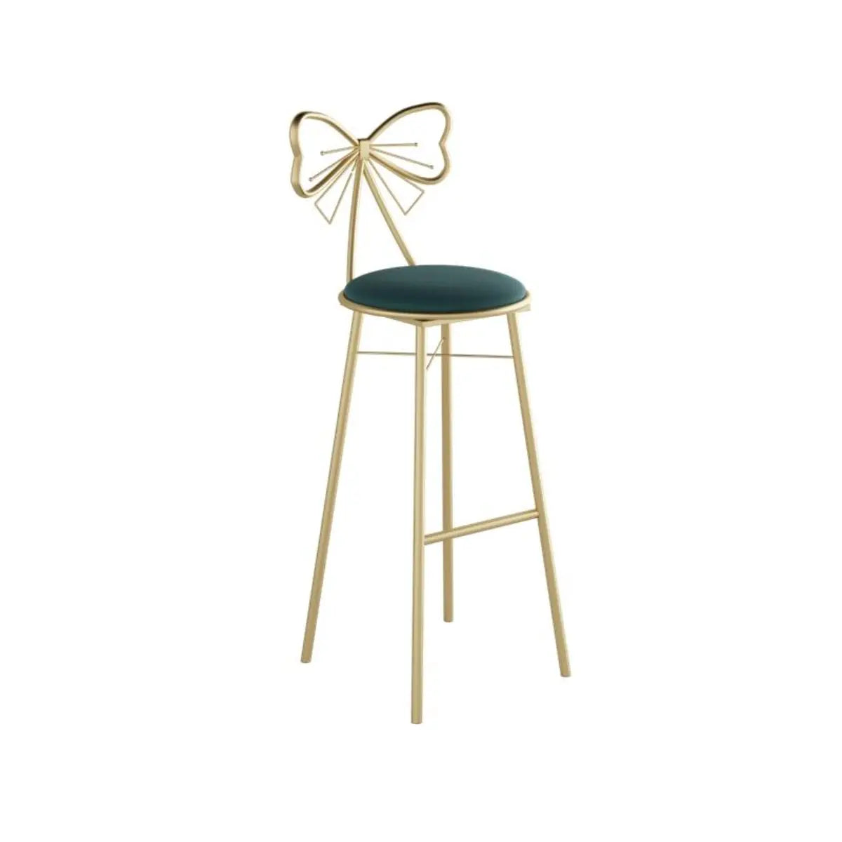 Gold Butterfly Round Velvet Upholstered Tall Bar Stool Image - 7