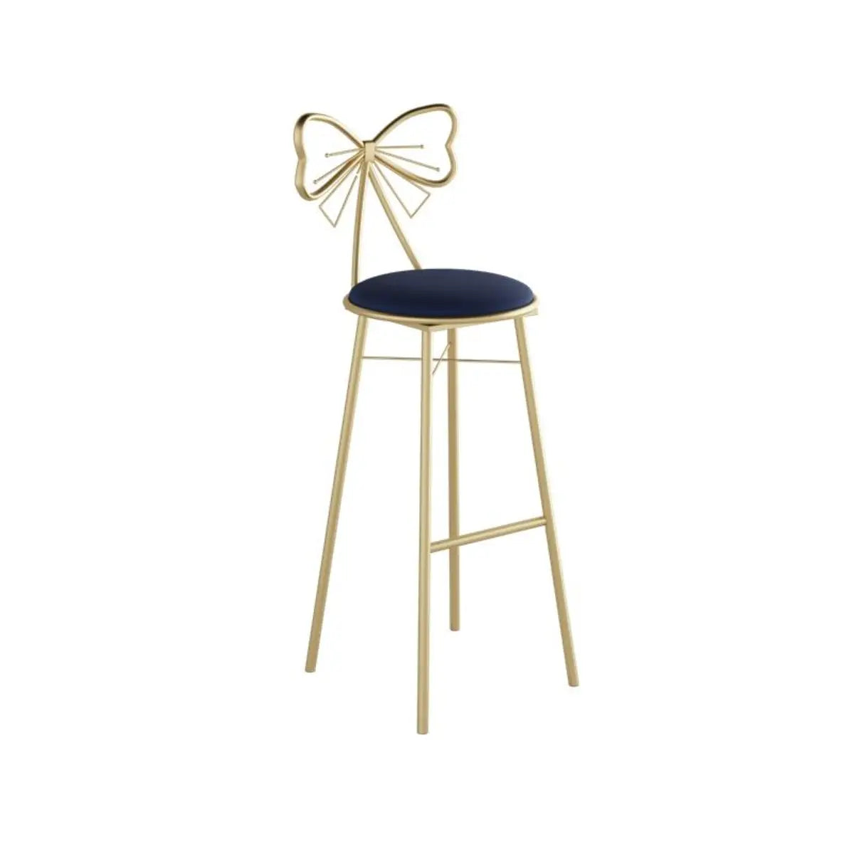 Gold Butterfly Round Velvet Upholstered Tall Bar Stool Image - 9