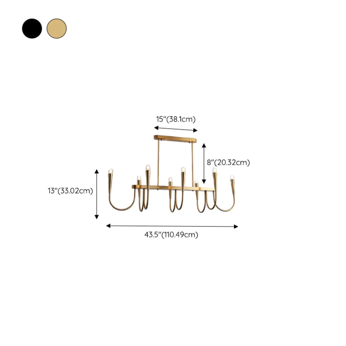 Gold Candle and Arched Arm Island Chandelier Light