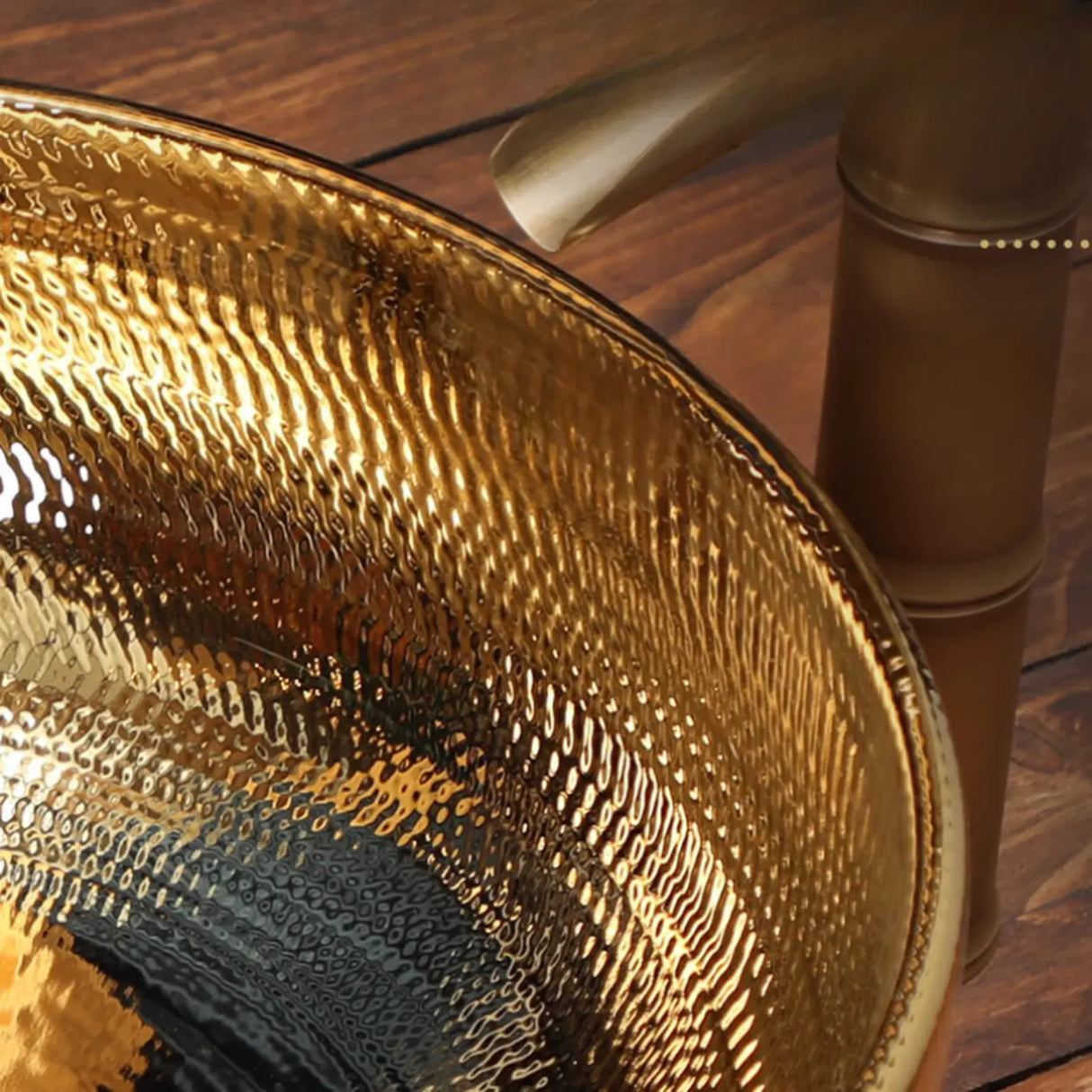 Gold Circular Hand Carved Ceramic Bathroom Vessel Sinks Image - 4