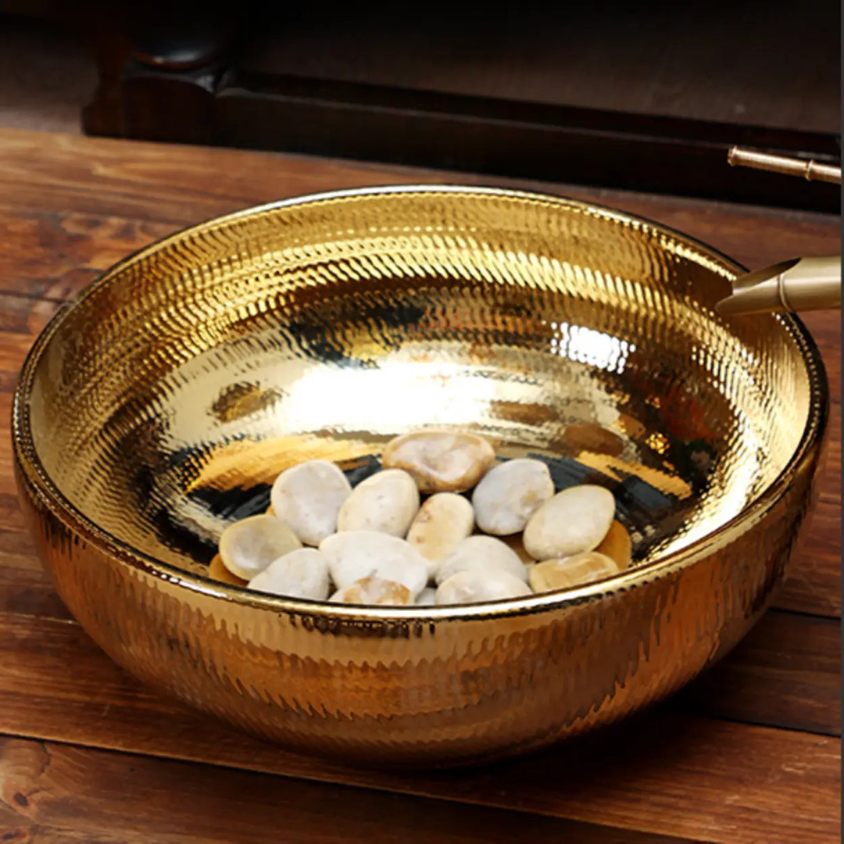 Gold Circular Hand Carved Ceramic Bathroom Vessel Sinks Image - 9