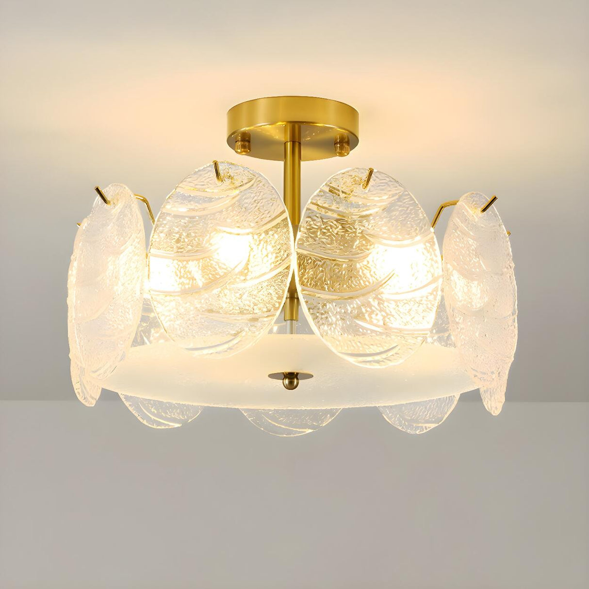 Gold Drum Clear Glass Semi-Flush Mount Ceiling Light Image - 12