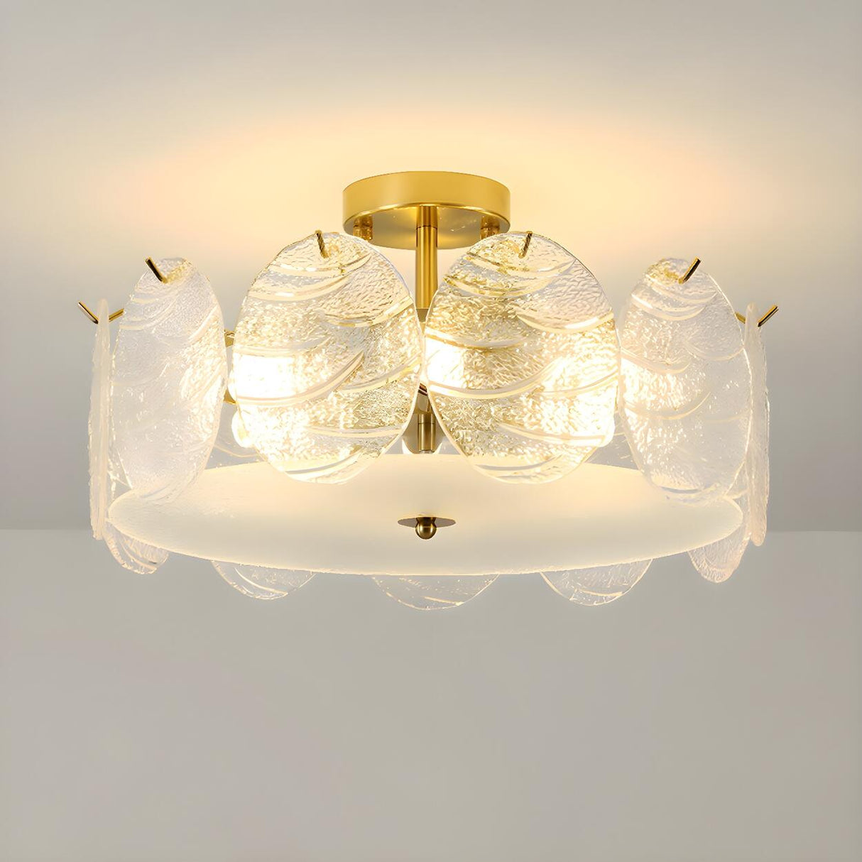 Gold Drum Clear Glass Semi-Flush Mount Ceiling Light Image - 13