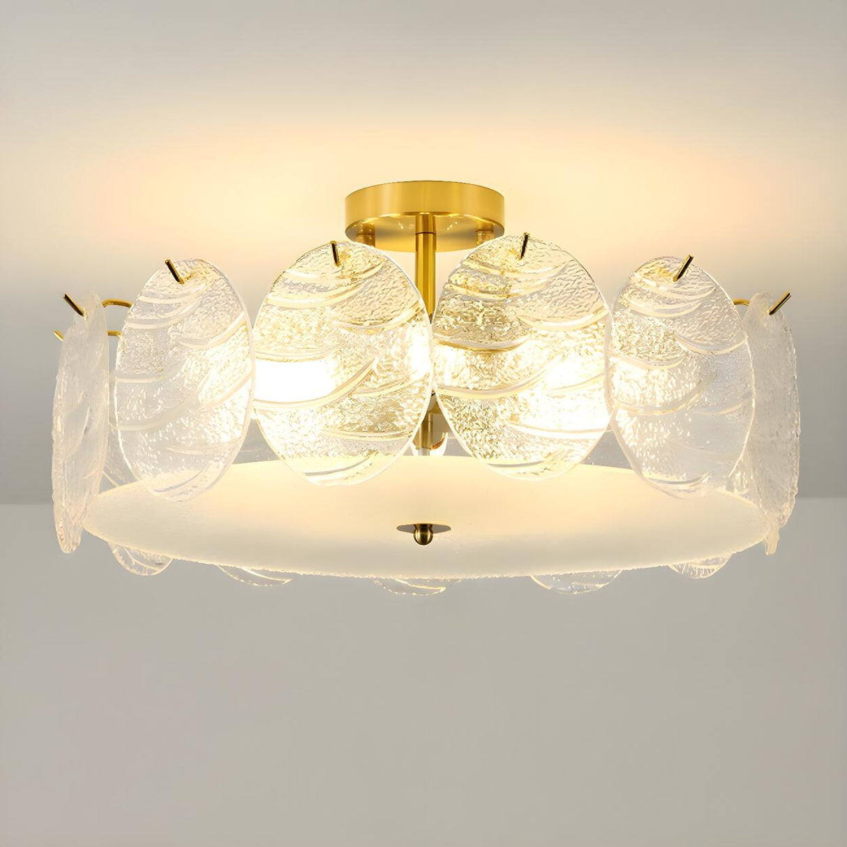 Gold Drum Clear Glass Semi-Flush Mount Ceiling Light Image - 14