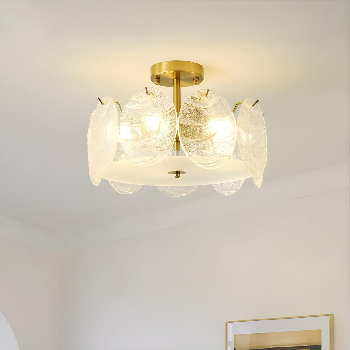 Gold Drum Clear Glass Semi-Flush Mount Ceiling Light Image - 3