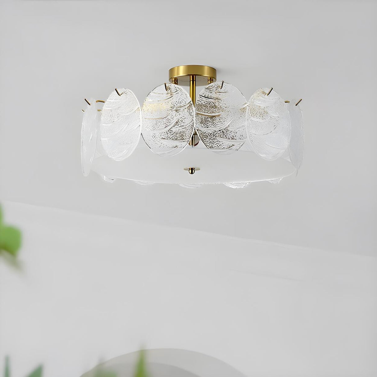 Gold Drum Clear Glass Semi-Flush Mount Ceiling Light Image - 4