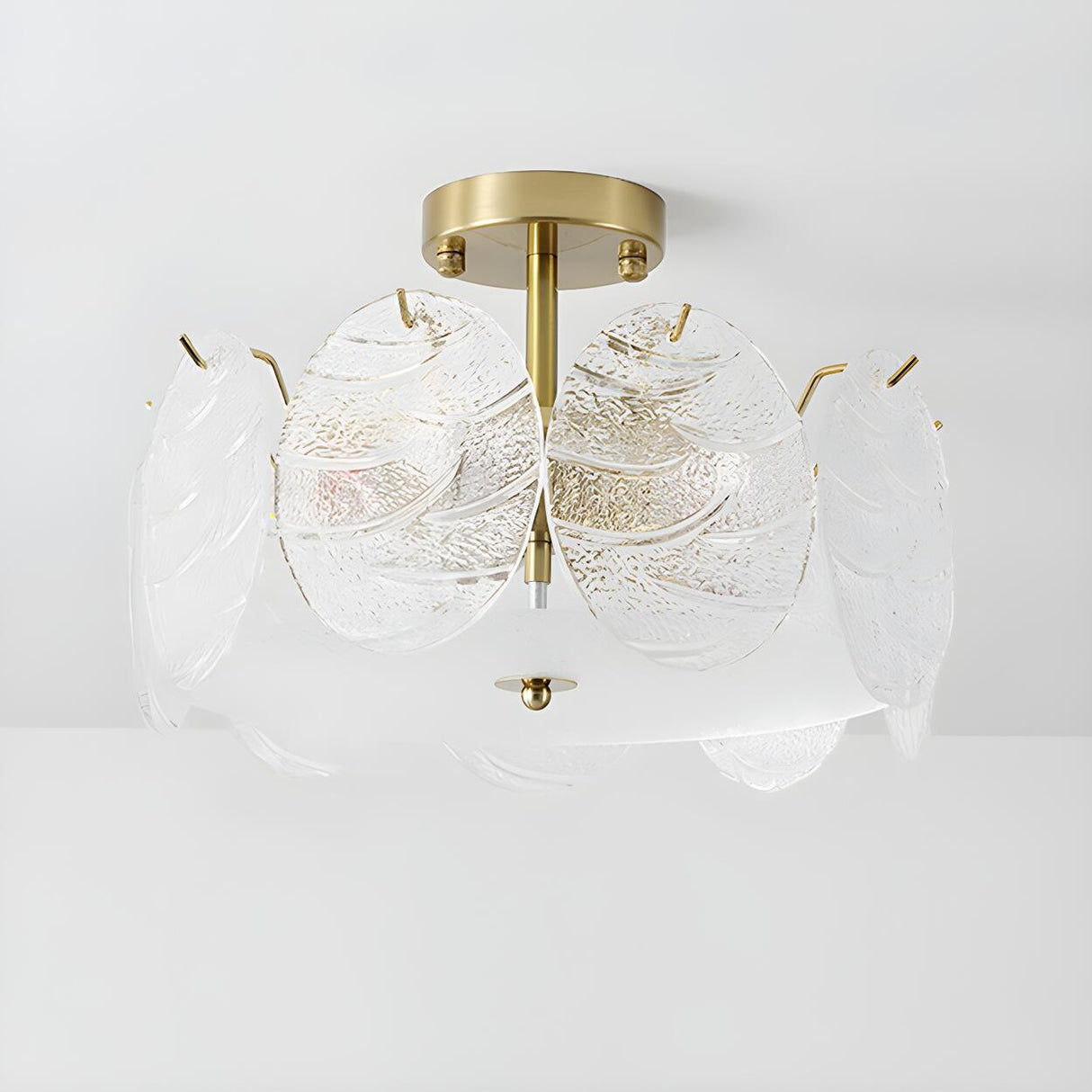 Gold Drum Clear Glass Semi-Flush Mount Ceiling Light Image - 9
