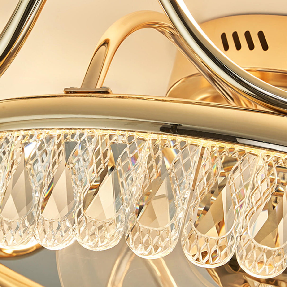 Gold Elegant Crown Crystal Flush Ceiling Fan with Light Image - 10