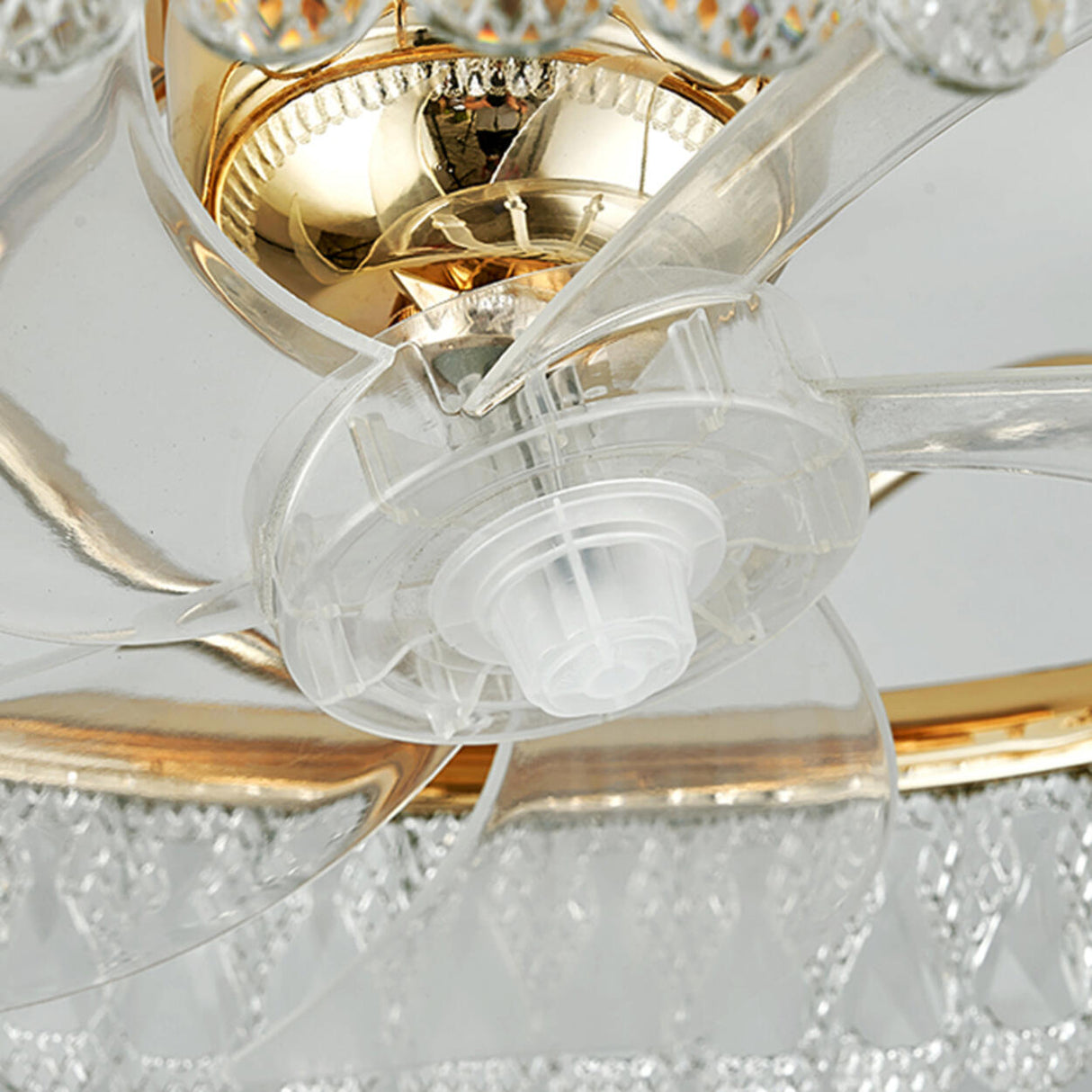 Gold Elegant Crown Crystal Flush Ceiling Fan with Light Image - 15