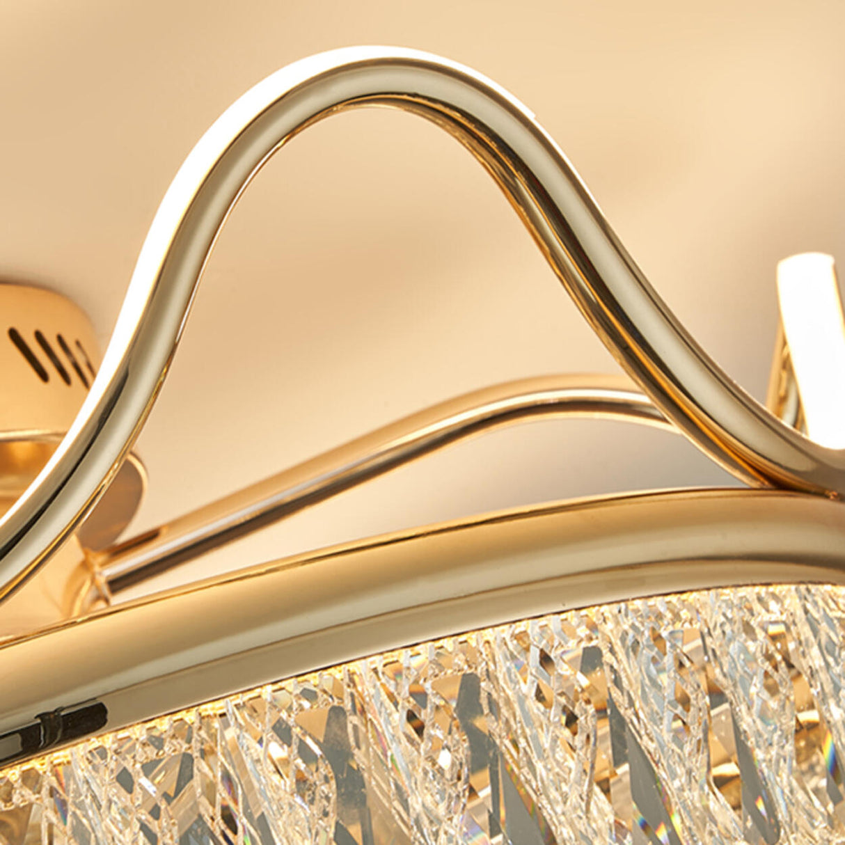 Gold Elegant Crown Crystal Flush Ceiling Fan with Light Image - 18