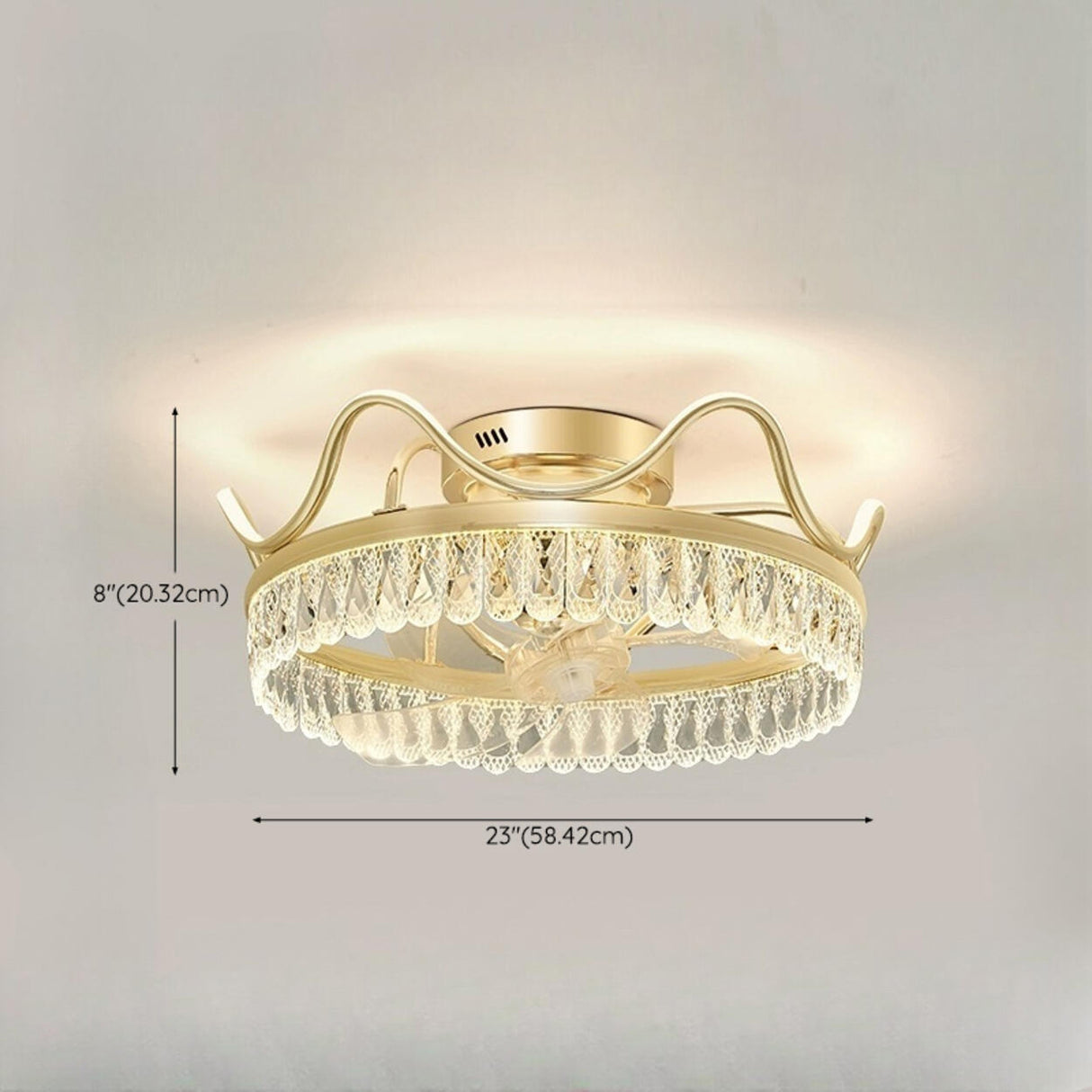 Gold Elegant Crown Crystal Flush Ceiling Fan with Light