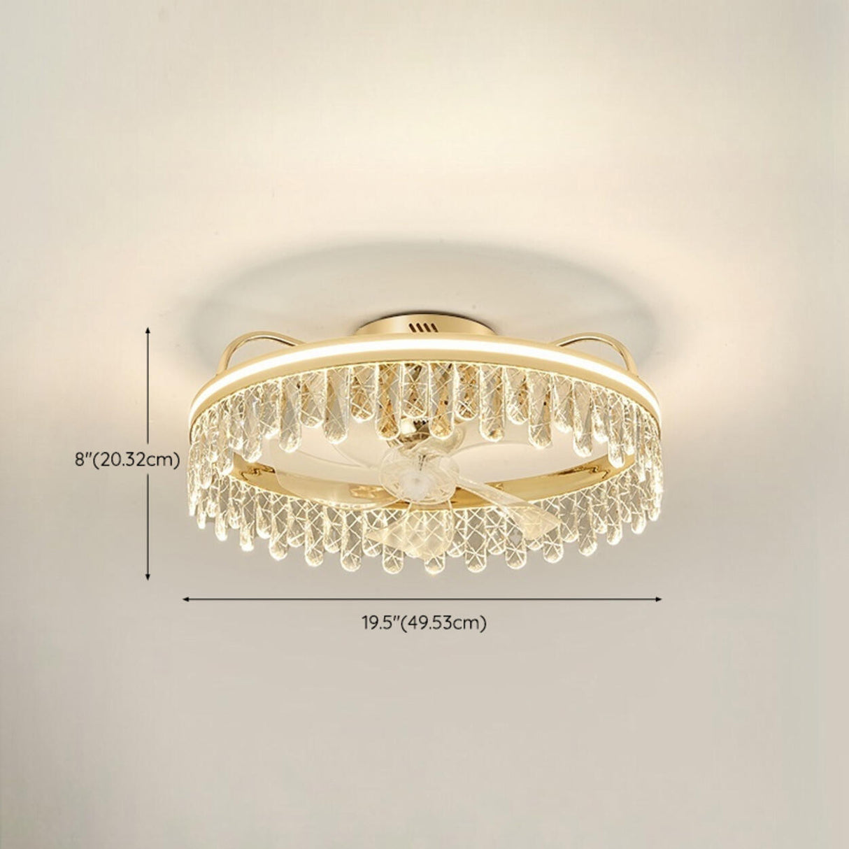 Gold Elegant Crown Crystal Flush Ceiling Fan with Light Image - 21