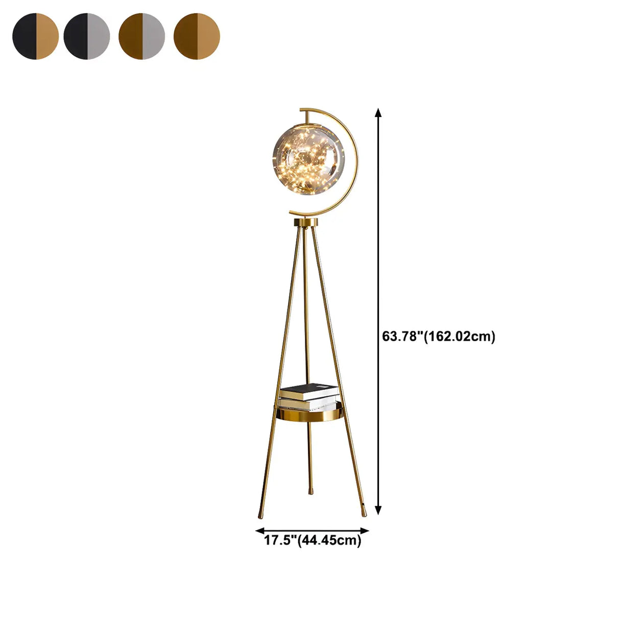 Gold Elegant Globe Tripod Floor Lamp with Side Table