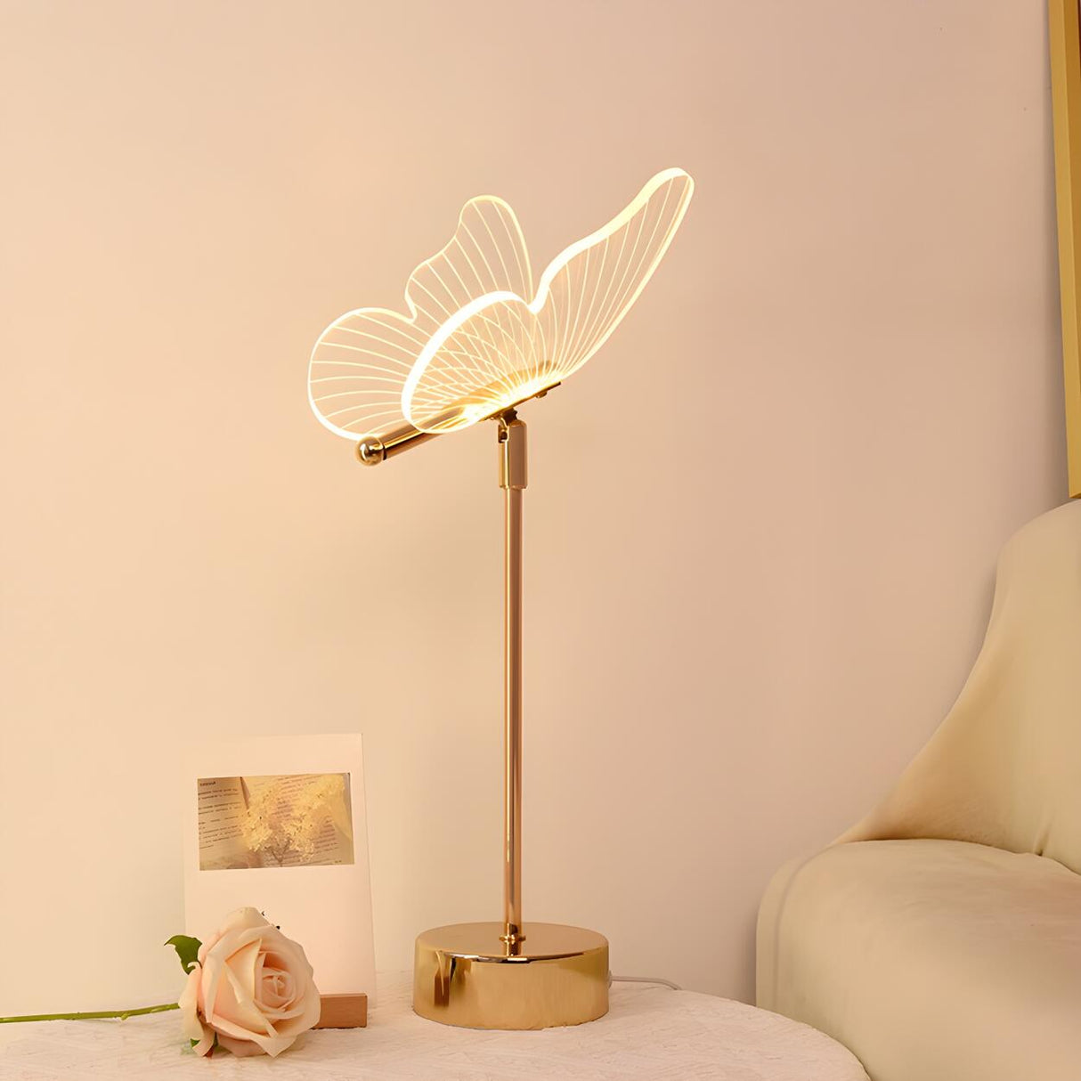 Gold Elegant Hollow Butterfly Metal Decor Table Lamp Image - 11