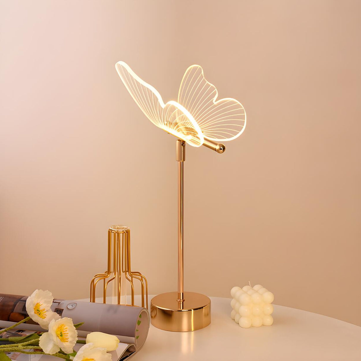 Gold Elegant Hollow Butterfly Metal Decor Table Lamp Image - 3
