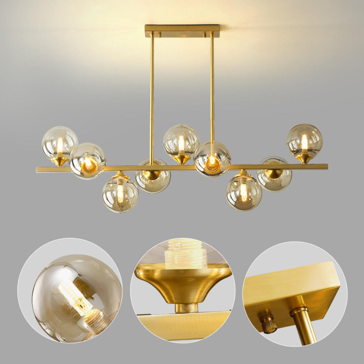 Gold Globe Pendant Kitchen Island Chandelier Light Image - 14