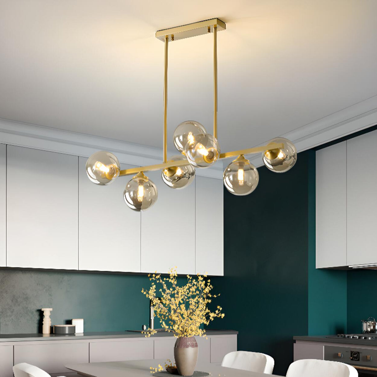 Gold Globe Pendant Kitchen Island Chandelier Light Image - 4
