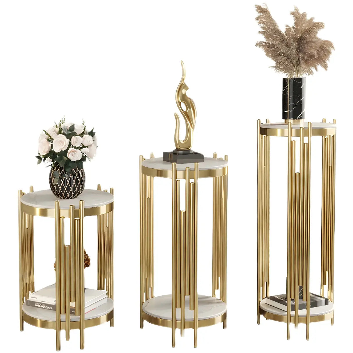 Gold Indoor Elegance Round Metal Plant Stand Table Image - 10