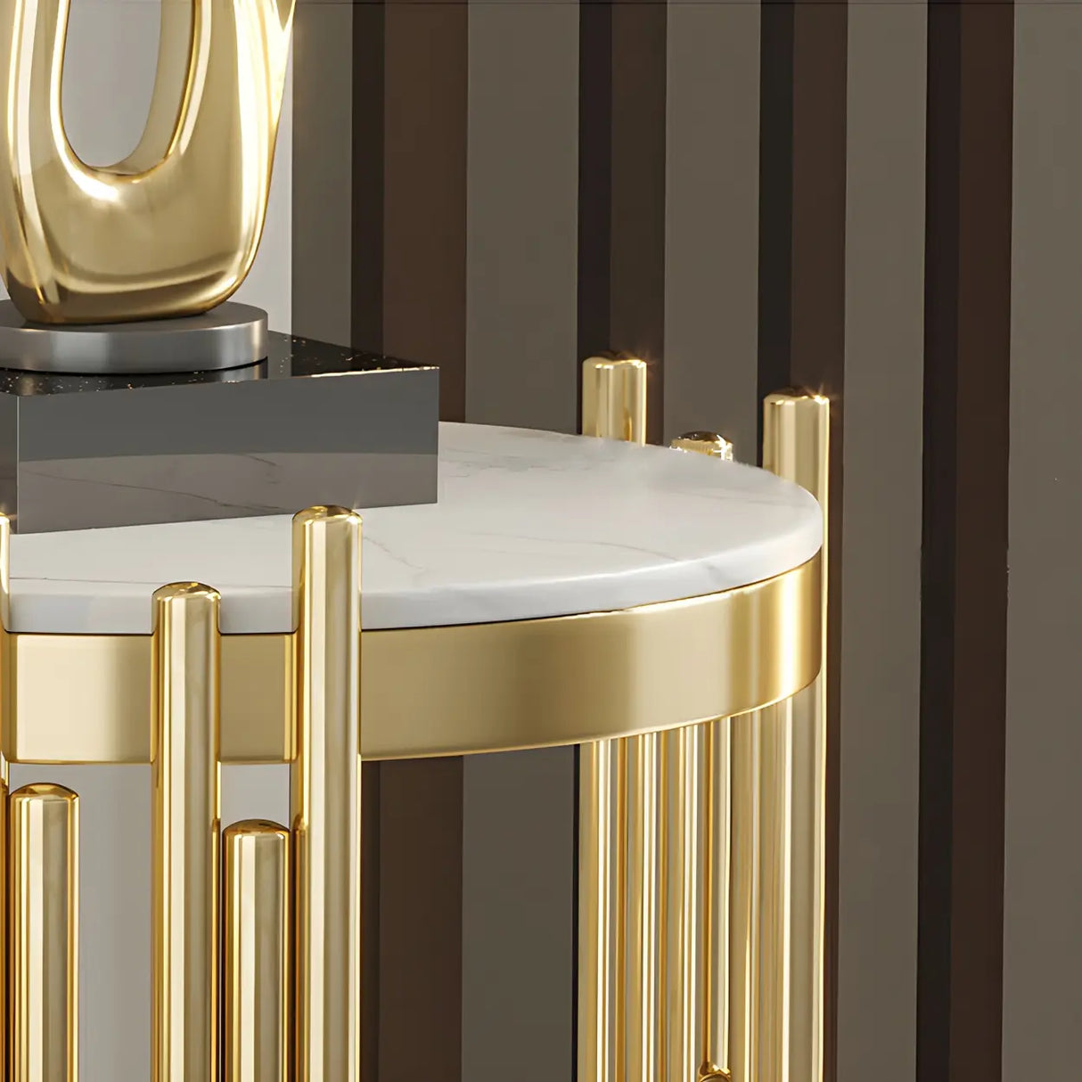 Gold Indoor Elegance Round Metal Plant Stand Table Image - 12